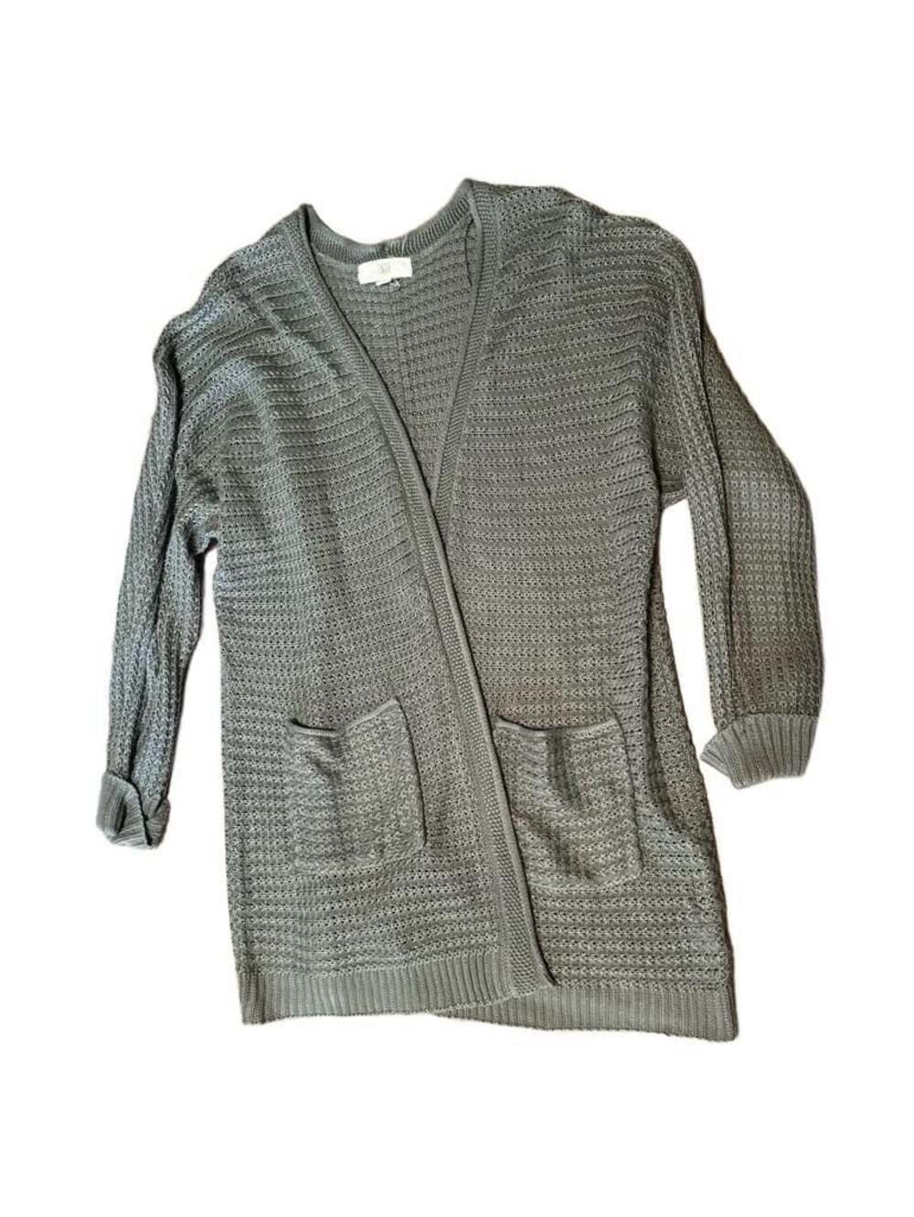 Pinque Olive Green Open-Front Knit Cardigan Sweater with Pockets Size 1X
